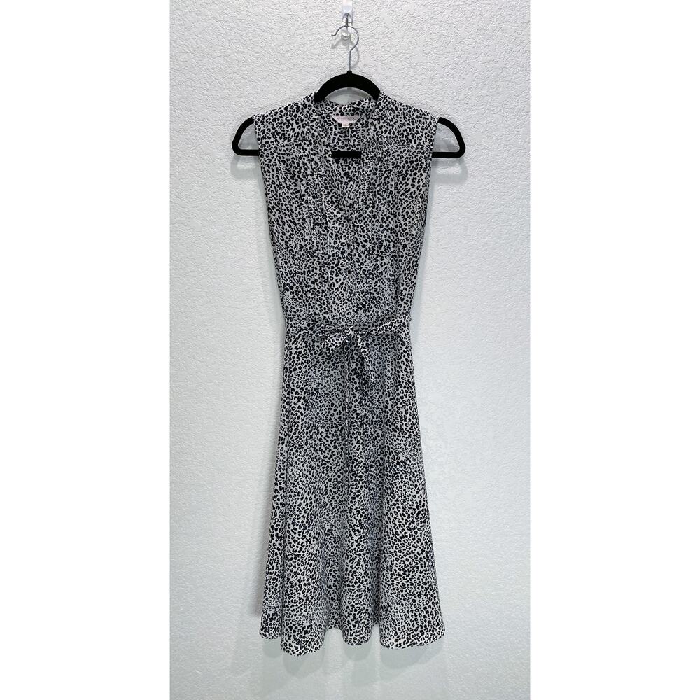 NANETTE LEPORE Black/White Sleeveless Leopard Print Knee Length Shirt Dress Sz 8